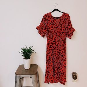 TRENDY LONG RED CHEETA/LEOPARD PRINT DRESS